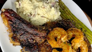 How To Cook The Perfect Date Night Dinner  STEAK SHRIMP MASHED POTATOES amp ASPARAGUS [upl. by Laerol]