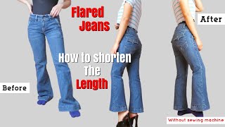 DIY Hand Sewing Techniques to Shorten the Length of Flared Jeans while Keeping the original Hem [upl. by Jarek571]