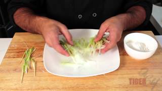 Fried Leek Garnish Recipe by Chef Dangoor  TigerChef [upl. by Anaek194]