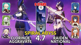 New 47 Spiral Abyss│Clorinde Aggravate amp Raiden National  Floor 12  9 Stars  Genshin Impact [upl. by Ylekalb]