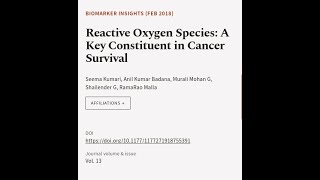 Reactive Oxygen Species A Key Constituent in Cancer Survival  RTCLTV [upl. by Eillo]