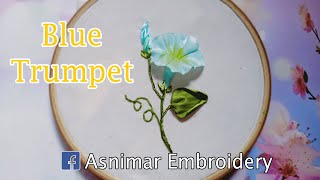 Blue Trumpet Ribbon Embroidery Design amp Tutorial [upl. by Wildermuth]