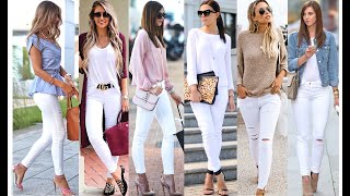 60 Ideas para Combinar tu Jeans Blanco Tendencias De Moda 2021  White Jeans Outfits [upl. by Ellekcir]