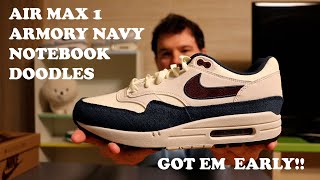 GOT EM EARLY  NIKE AIR MAX 1 ARMORY NAVY NOTEBOOK DOODLES COLLECTION 2024 REVIEW [upl. by Atineg179]