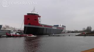 Grootste schip ooit te water gelaten bij Koninklijke Niestern Sander in Delfzijl [upl. by Delanty]