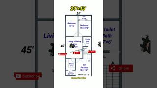 20×45 house plan 900sqft house plan with parking area 20×45 Modern House 100gaj viral ytshorts [upl. by Yelahc]