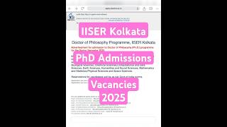 IISER Kolkata PhD Admissions  Vacancy 2025 NETJrf Fellowship IISERKolkata PhD Vacancy [upl. by Dahc]