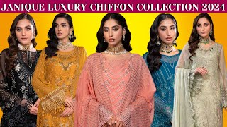 Fancy latest chiffon luxury lawn collection 2024  Janique Luxuty Chiffon Collection [upl. by Anolla]