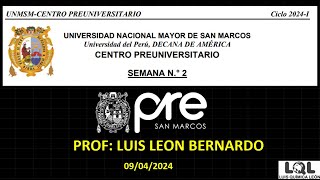 SOLUCIONARIO SEMANA 2 PRE SAN MARCOS 2024 1 [upl. by Beshore]