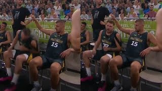 Nikola Jokic pours water on Luka Doncic his head and he hated it 😂 [upl. by Fromma790]