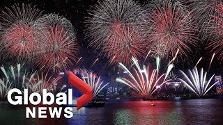 New Years 2019 Hong Kongs Victoria Harbour lit up by spectacular display [upl. by Cohligan868]