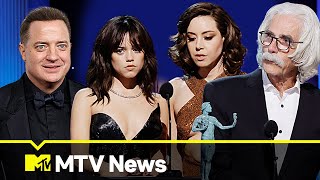 Jenna Ortega And Aubrey Plaza’s SAG Awards Moment  MTV News [upl. by Coates]