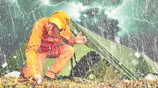 Caught in Massive Storm of Hail Thunder Lightning amp Heavy Rain Tarp Shelter Camping Survival ASMR [upl. by Colburn]