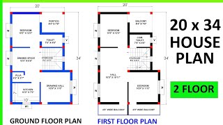 20 X 34 House design 2 floor 20 x 34 house plans20 X 34 ka naksha housedesign home [upl. by Clarine]