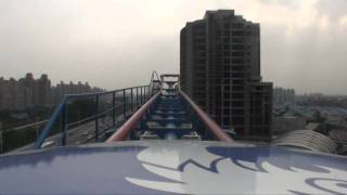 Crazy Chinese Shuttle Loop Roller Coaster Front Seat POV Onride Jin Jiang Action Park China [upl. by Adnovay]