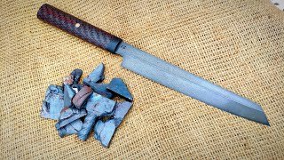 Wootz steel from Wootz scraps Making a Japanese sashimi knife [upl. by Ozzy866]