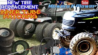 HOW TO INSTALL REMOVE 18X8 20X8 PATCH LAWN TRACTOR MOUNTING TIRE INNER TUBE VALVE OFF RIM WHEEL FIX [upl. by Derriey]