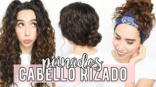 3 PEINADOS PARA CABELLO RIZADOONDULADO SÚPER FÁCILES [upl. by Abelard]