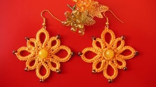 12 TUTORIAL ORECCHINI ROMBO PERLA CHIACCHIERINO AD AGO EARRINGS NEEDLE TATTING Frivolitè фриволите [upl. by Conchita]