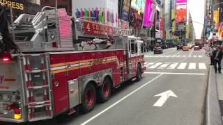 FDNY LADDER 4 amp FDNY ENGINE BOTH GIVING ME TOOTS WHILE RESPONDING IN TIMES SQUARE MANHATTAN NYC [upl. by Anuaek]