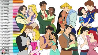 Disney Princess Coloring Book Compilation Couples Aurora Phillip Jasmine Aladdin Belle Adam Tiana [upl. by Moia]