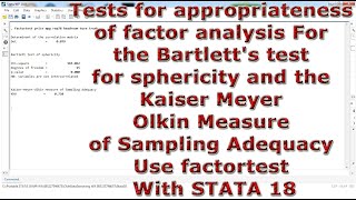 Tests for appropriateness of factor analysis Use factortest With STATA 18 [upl. by Yenettirb479]