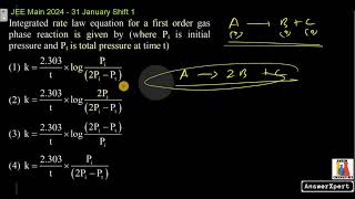 Integrated rate law equation for a first order gas phase reaction is given by where Pi is initial p [upl. by Gabler]