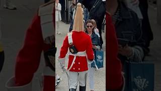 SHE STOOD IN GUARDS WAY HE DOES THIS 💂⚠️  Horse Guards Royal guard Kings Guard Horse London [upl. by Atiuqad]