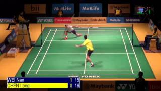 R16  MS  CHEN Long vs WEI Nan  2014 Malaysia Badminton Open [upl. by Amoakuh697]