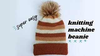 Striped Sentro Knitting Machine Beanie Reversible [upl. by Eenar]