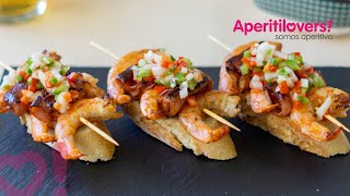 Pintxo de Langostinos y Bacón con Vinagreta de Pimientos  Recetas de Pintxos [upl. by Blaseio]