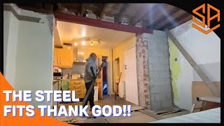 LOAD BEARING STEEL BEAM INSTALLATION  STEEL JOB PART 2 [upl. by Airdnaid]