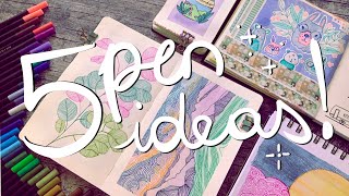 5 Drawing Ideas to Fill a Sketchbook with FINELINERS [upl. by Aonian409]