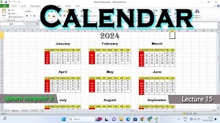 How to make Calendar in Excel 2024  Ms Excel me Calendar Kaise Banaye  Step by Step  Lecture 15 [upl. by Vallery]