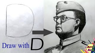 Draw Netaji with D  Netaji Drawing easiest steps  Subhash Chandra Bose easy drawing for beginners [upl. by Kristina]