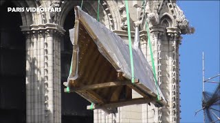 Chantier de Reconstruction Cathédrale Notre Dame de Paris  10 avril 2024 Flèche Toiture prémontée [upl. by Lea]