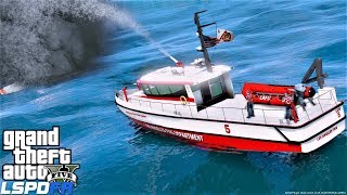 GTA 5 Mod LAFD Fire Fighting Boat Responds To An Airplane On Fire That Crashed Landed In The Ocean [upl. by Imrots]