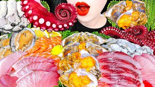 ASMR RAW SEAFOOD MUKBANG 방어회 꽃게 연어 문어 굴 전복 RAW OYSTER OCTOPUS SALMON SEA GRAPE EATING SOUNDS 회먹방 [upl. by Kieran804]