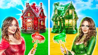 Emerald Girl vs Ruby Girl in Real Life ONE COLORED HOUSE CHALLENGE [upl. by Aihsenet]