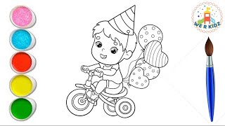 Drawing and Coloring baby with balloon  How to Draw baby with balloon  Learning Video for Kids [upl. by Asiaj952]