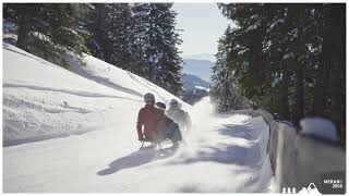 Tobogganing with the whole family on the 3 km long natural toboggan run on Merano 2000 [upl. by Giselbert]