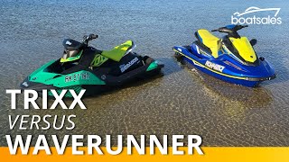 2019 SeaDoo Spark Trixx v Yamaha WaveRunner EXR Comparison  boatsales [upl. by Corkhill]