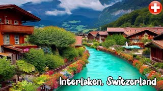 Interlaken Switzerland walking in the rain 4K  Most beautiful Swiss towns  Rain Abmbience [upl. by Adnalram738]