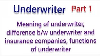 Insurance underwritermeaning functionsdifference between underwriter and insurance companypart 1 [upl. by Duane]