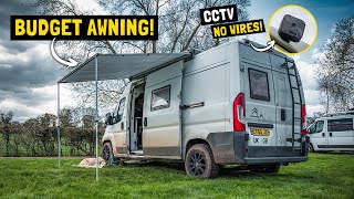 CHEAP AWNING and CCTV for ANY campervan or motorhome No wiring DIY van build [upl. by Kreit]