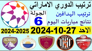 ترتيب الدوري الاماراتي وترتيب الهدافين الجولة 6 اليوم الاحد 27102024  فوز شباب الاهلي [upl. by Eidnak]