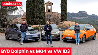 BYD Dolphin vs MG4 vs Volkswagen ID3  Comparativa  Test  Review en español  cochesnet [upl. by Iddet]