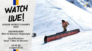 LIVE Junior World Champs 2024 Livigno SB Slopestyle  Qualifications Heat 1 Men amp Women 1015 CET [upl. by Ayekim]