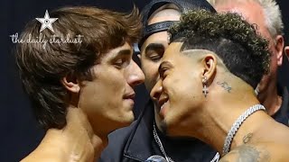 BEEF AUSTIN MCBROOM VS BRYCE HALL WEIGHIN amp ROWDY FACE OFF TRADE quotBATTLE OF THE PLATFORMSquot WORDS [upl. by Silra666]