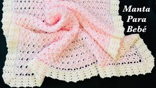 Manta para bebé a crochet paso a paso FÁCIL con punto nuevo de abanicos 3D cobija o pañoleta tejida [upl. by Endo]